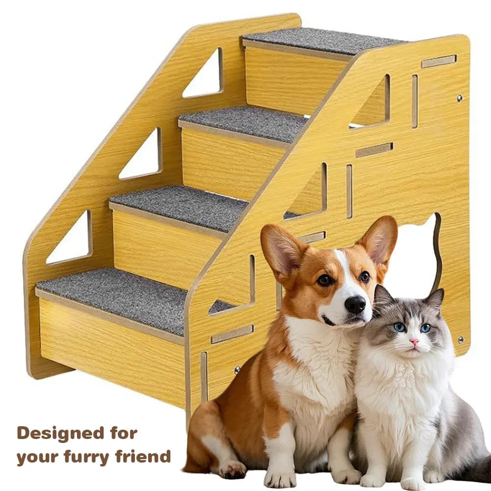 Scala a 4 gradini in legno antiscivolo per animali domestici, con tappeto, per cani e gatti, per divano e letto