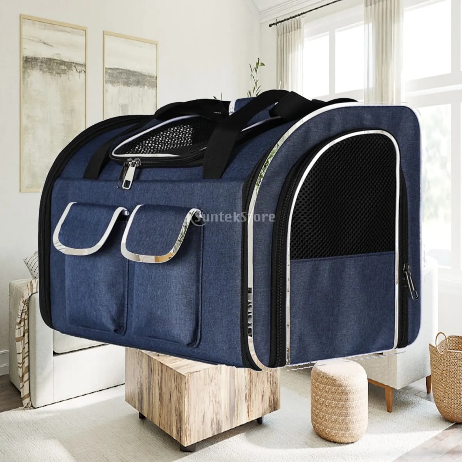 Large Capacity Pet Carrier Oxford Foldable Cat Bag Dog Shoulder Backpack Breathable Mesh for Weekend Trips