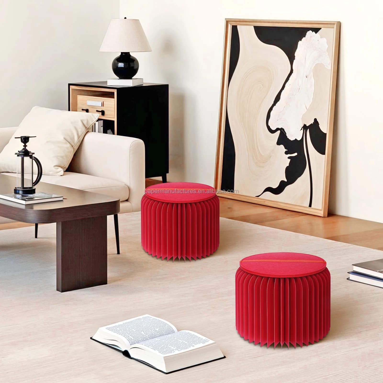 Eco-friendly Folding Paper Stool Foldable Chair With Felt Cushion Paper Furniture
