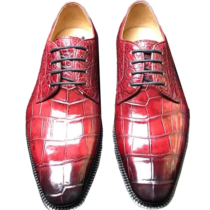 Chue scarpe da uomo in pelle di coccodrillo Personalizzazione manuale Vino rosso Pennello Colore Scarpe eleganti da uomo d'affari per il tempo libero