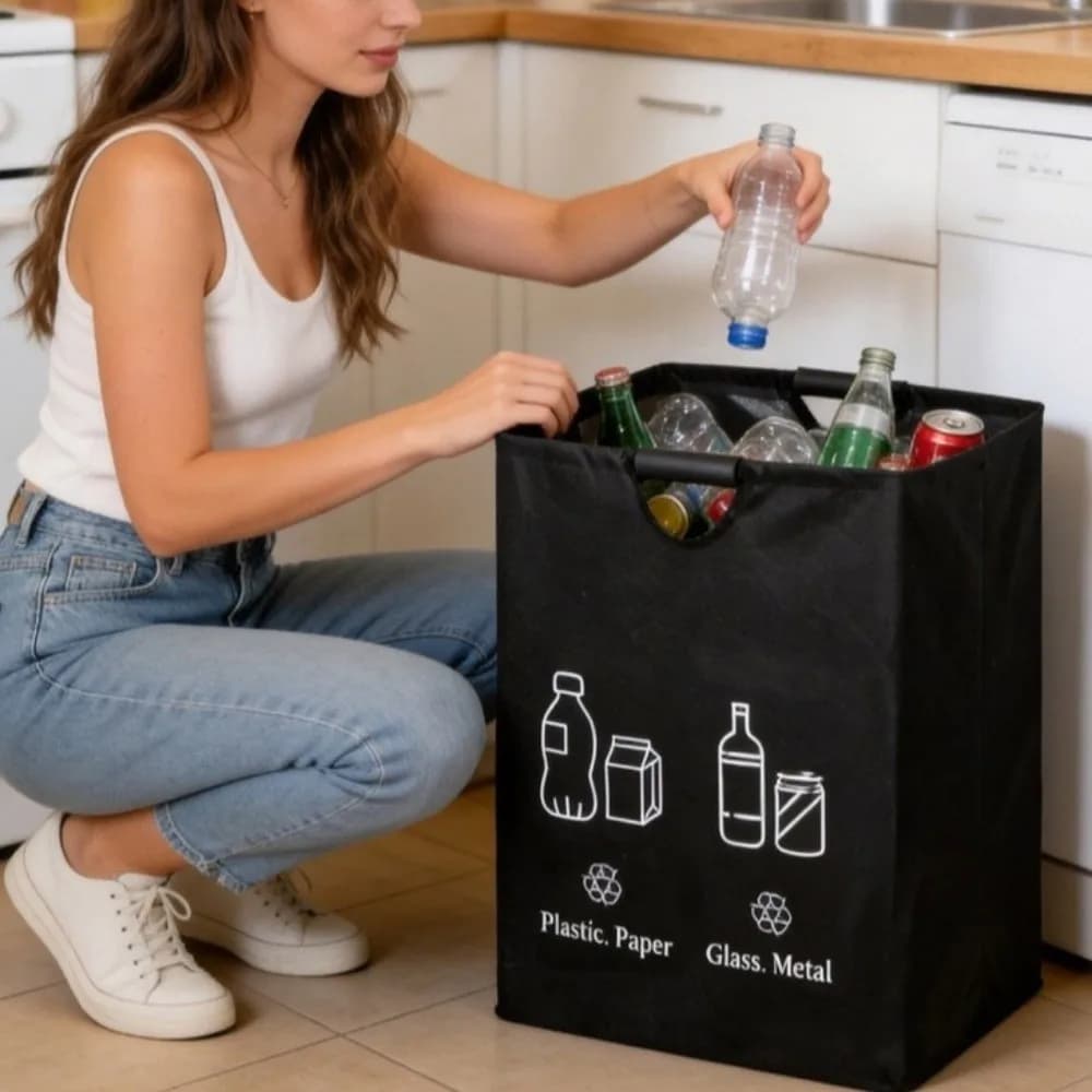 Large Capacity Empty Bottle Storage Basket Folding Design Portable Waste Trash Sorting Organizer With Handle Foldable