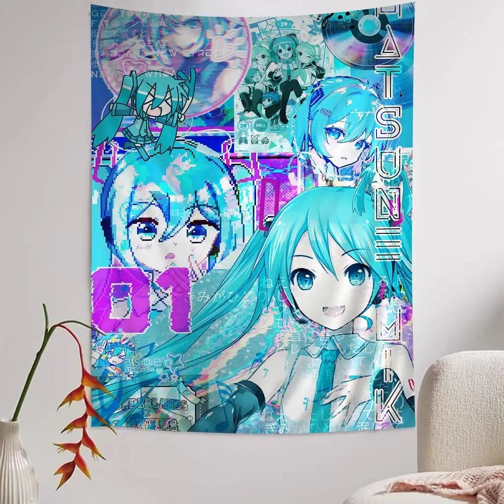 Anime H-hatsunes Cool M-miku Cartoon Tapestry Hippie Flower Wall Carpets Dorm Decor Art Home Decor