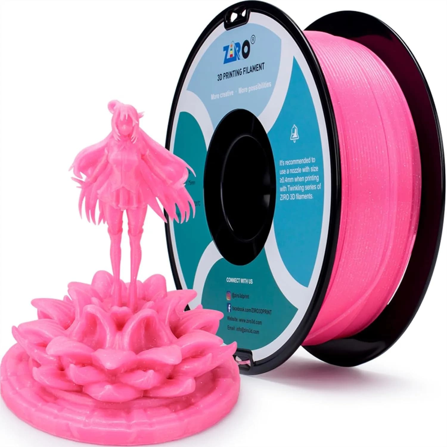 Filamento PLA Scintillante 1.75mm, Glitter Lucido con Base Rosa Traslucida per Stampa 3D Mozzafiato, Bobina da 1kg, Rosa Scintillante