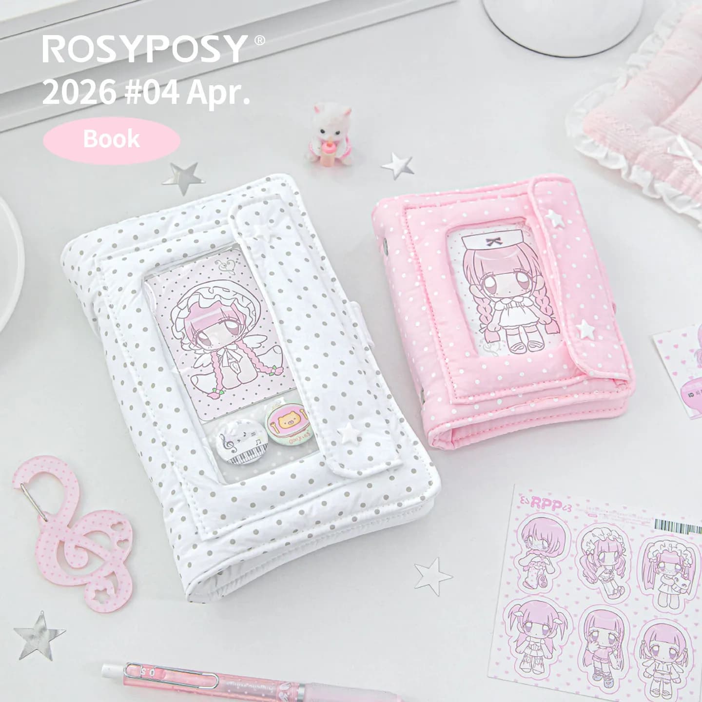 RosyPosy A6 M5 Mini Ring Binder Loose Leaf Notebook Kawaii Pink Polka Dot Portable Refillable Daily Planner Aesthetic stationery