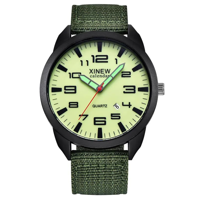 1 pz/lotto Uomini Genuino XINEW Marca Orologi A Buon Mercato Moda Semplice Fascia di Nylon Data Orologio Al Quarzo Dell'esercito Erkek Barato Saat Reloj Hombre