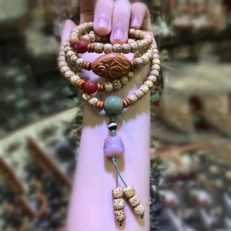 Bracciale ecologico con semi di Bodhi lunare culturale dorato Collana con perline di Buddha con risveglio del leone