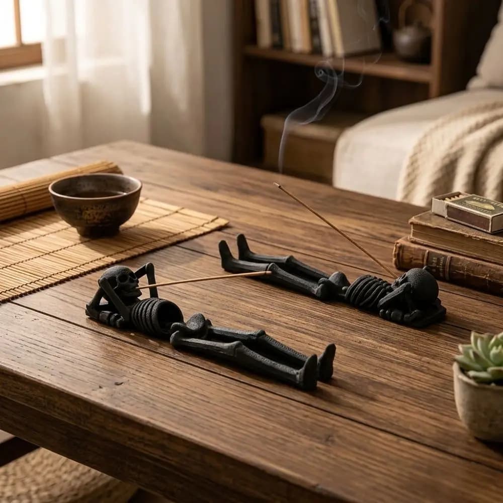 3D Printed Skeleton Incense Holder Lazy Skeleton Spooky Skull Incense Stick Holder Plastic Gothic Style Line Incense Tray