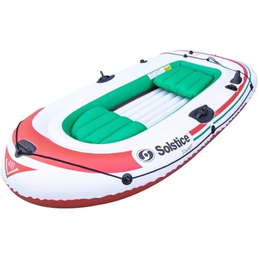 Barca da pesca gonfiabile Solstice Voyager per 4 persone con doppi serrature per remo girevoli e supporto per asta compatibile con motore 9' x 5'