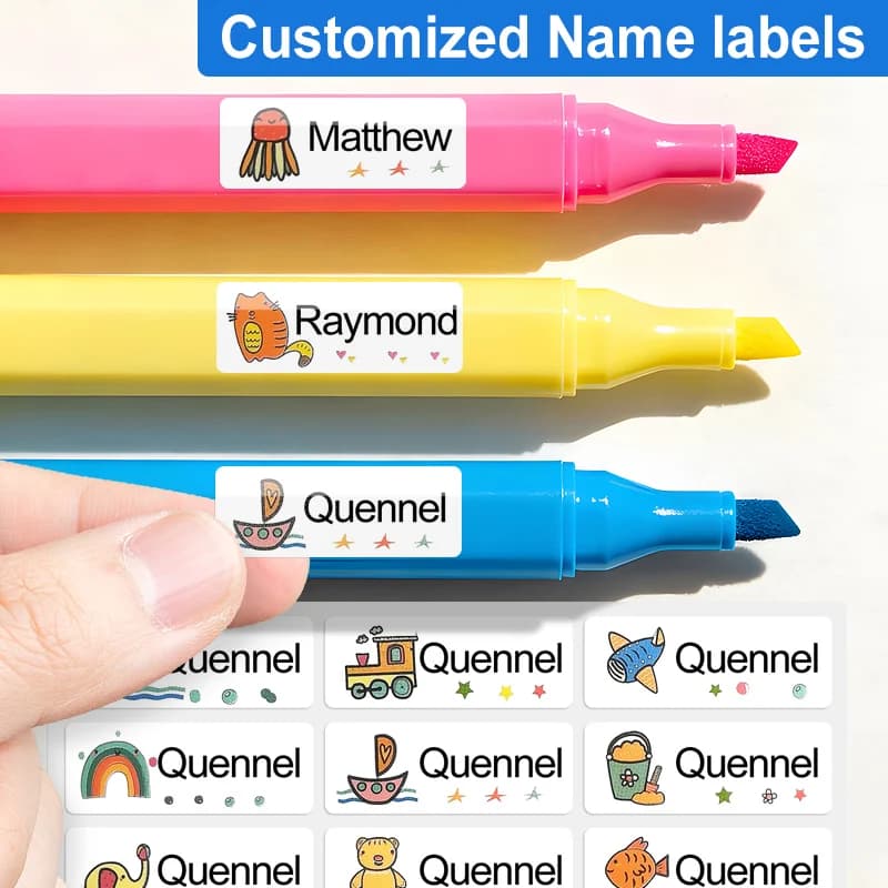 ‌ Adesivi con nome impermeabili personalizzati per materiale scolastico: etichette personalizzate per bambini, contenitori per il pranzo e bottiglie, marcatura multilingue