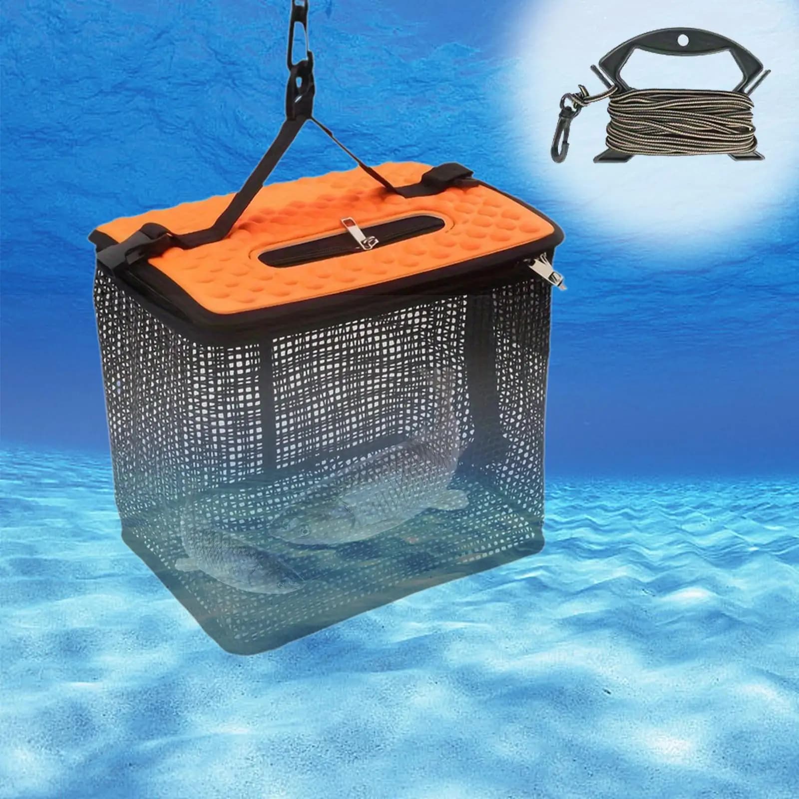 Cestino da pesca galleggiante Porta pesca con cordino Secchio portatile per pesciolini Borsa portaoggetti pieghevole Secchio da pesca
