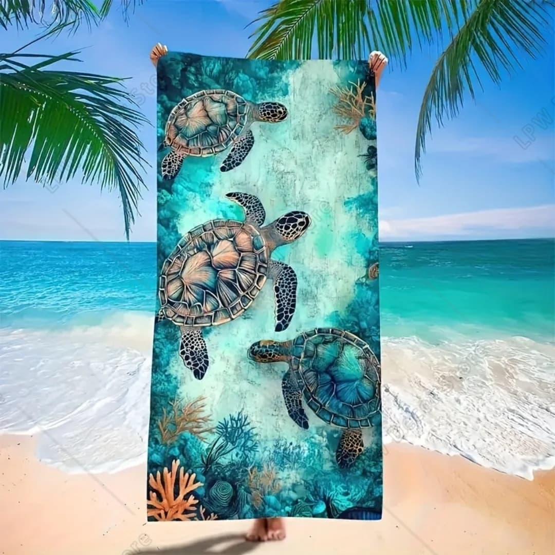 Telo mare con motivo tartarughe e coralli, protezione solare e antivento, adatto per piscina, campeggio, viaggi, coperta da viaggio