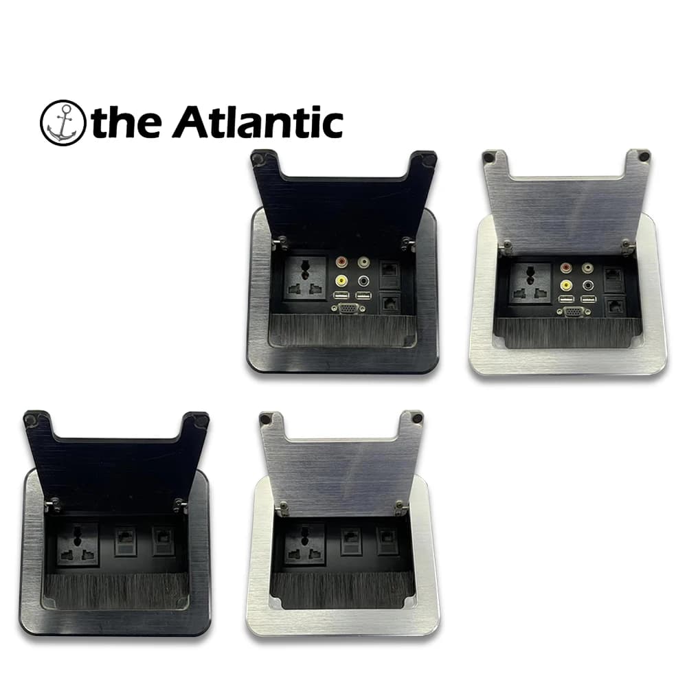 Multifunctional Table Grip in Aluminium Alloy with Dust Cover, XLR VGA HDMI Doors, Expandable Cable Box