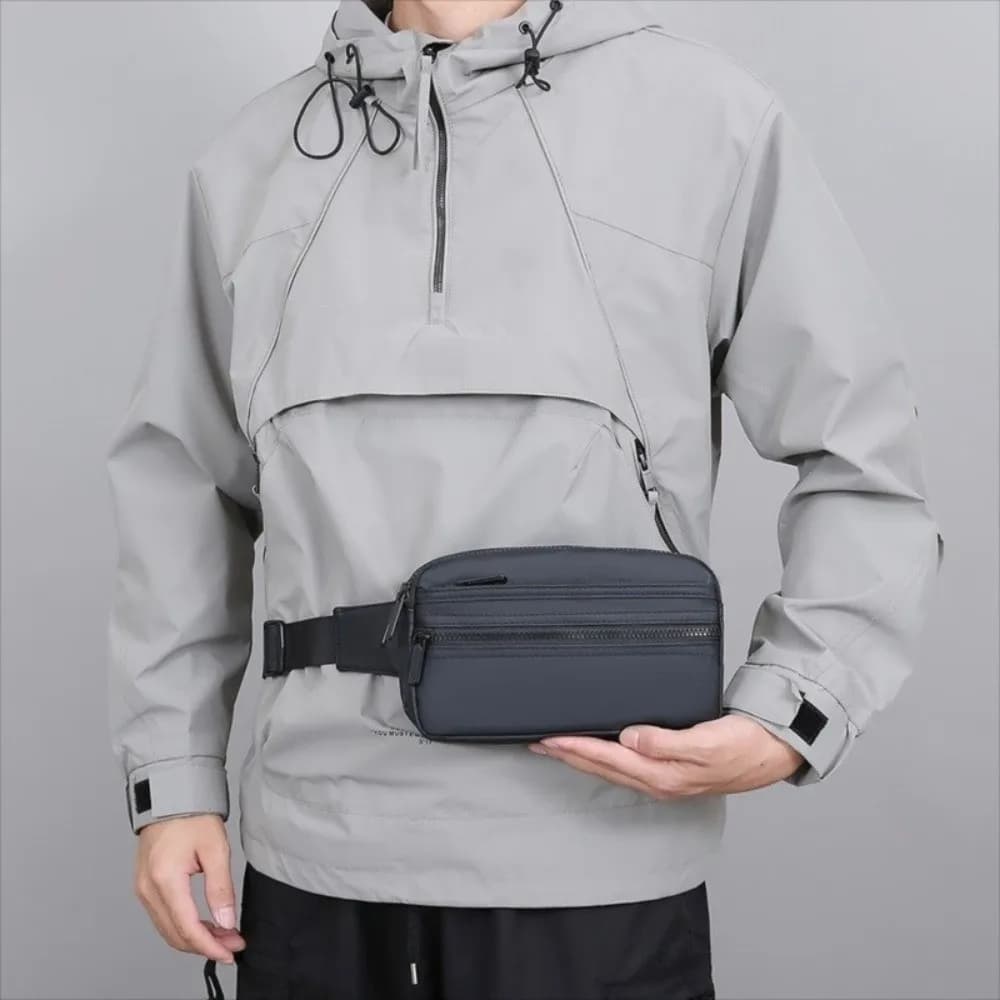 Men's PU Sports Waist Bag, Adjustable Shoulder Bag, Lightweight Multi-Slip Waist Bag