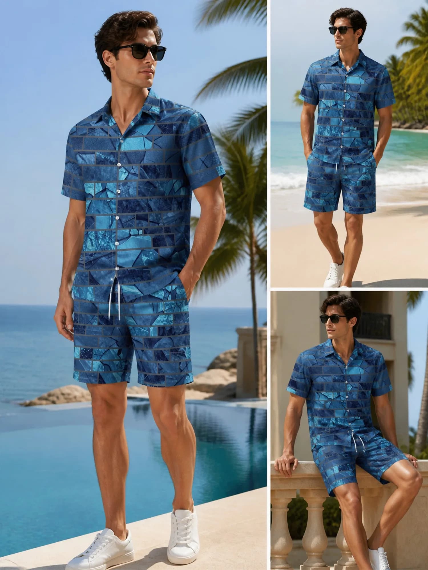 Mens Floral Short Sleeve Shirt and Drawstring Shorts Set Beach Vacation Relaxed Summer Two Piece Casual Travel Outfit Loungewear