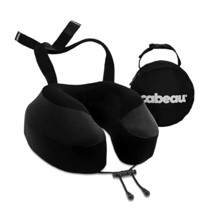 Cuscino da Viaggio per Lunghi Voli - Evolution S3 - Memory Foam di Supporto con Cinghie per Fissare a Seduta per Proteggere Testa e Collo