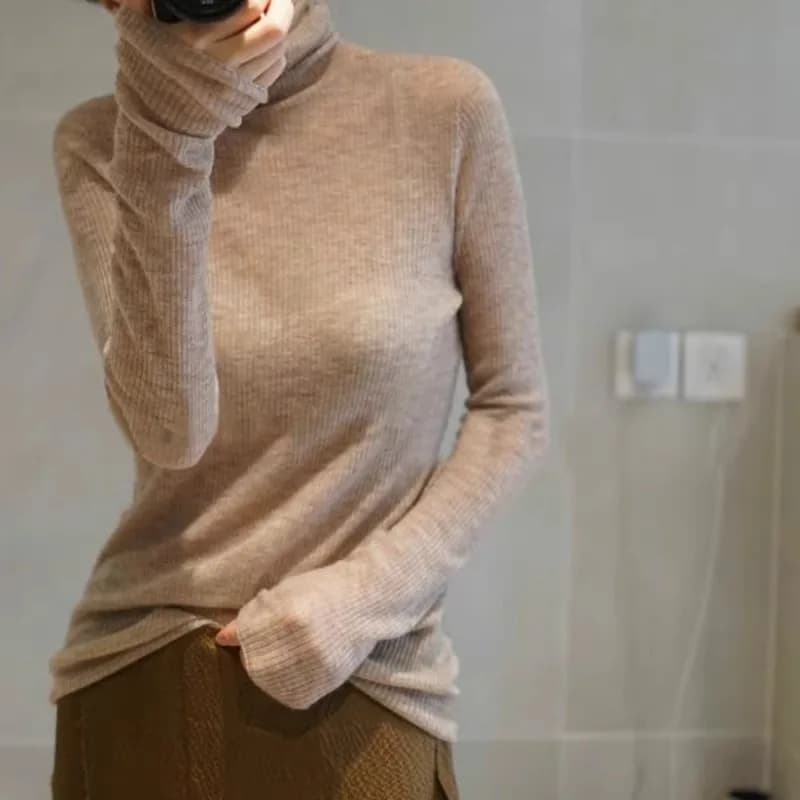 Maglione pettinato in micro cashmere trasparente dolcevita da donna slim slim maglione con base in lana lavorato a maglia 2024 autunno/inverno nuovo modello