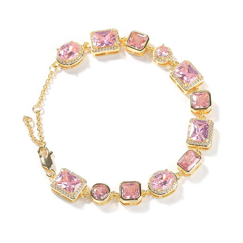 Hip Hop 3A + Zircone rosa Bling Iced Out CZ Bracciale Braccialetti a catena da tennis 1 fila quadrata CZ Catena a maglie da uomo Rapper Gioielli