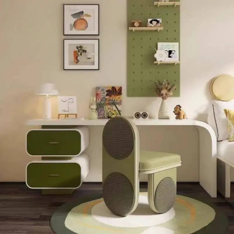 Scrivania da Trucco Vintage Semplice con Scaffali, Tavolo da Toeletta Compatto Antico, Organizer per Camera da Letto, Mobili per la Casa