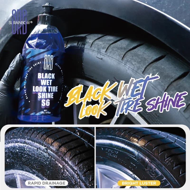 Black Wet Look Tire Shine Dressing -Automotive Clear Coat Tire Dressing Spray per Glossy Wet Tire Look, vinile e plastica, a base di olio