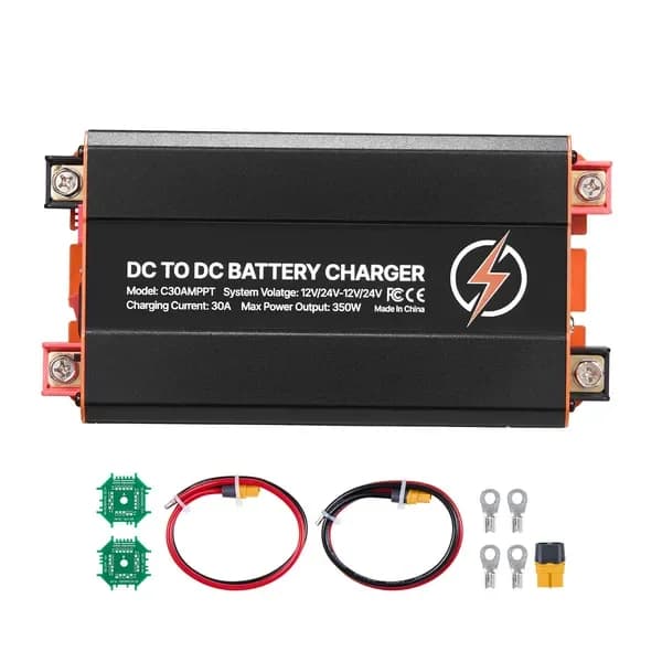 DC to DC Charger with MPPT, 350W, 30A On-Board Battery Charger, Solar Panel/Alternator Dual Input, Smart Multi-Stage Charging fo
