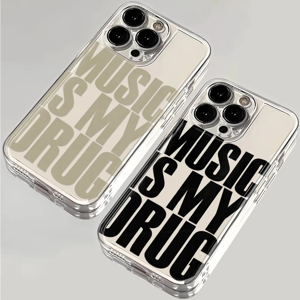 Music Is My Drug Phone Case For iPhone 17 16 15 14 Plus 13 12 11 Pro Max Phone Back Cover Transparent Shockproof Cover