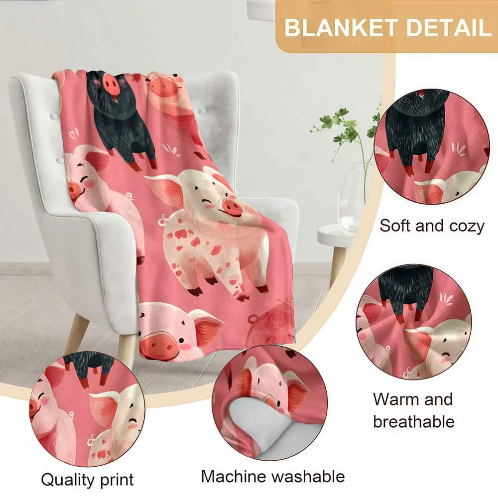 Cute Pig Soft Warm Flannel Blanket Lightweight Cozy Christmas Halloween Home Decor Room