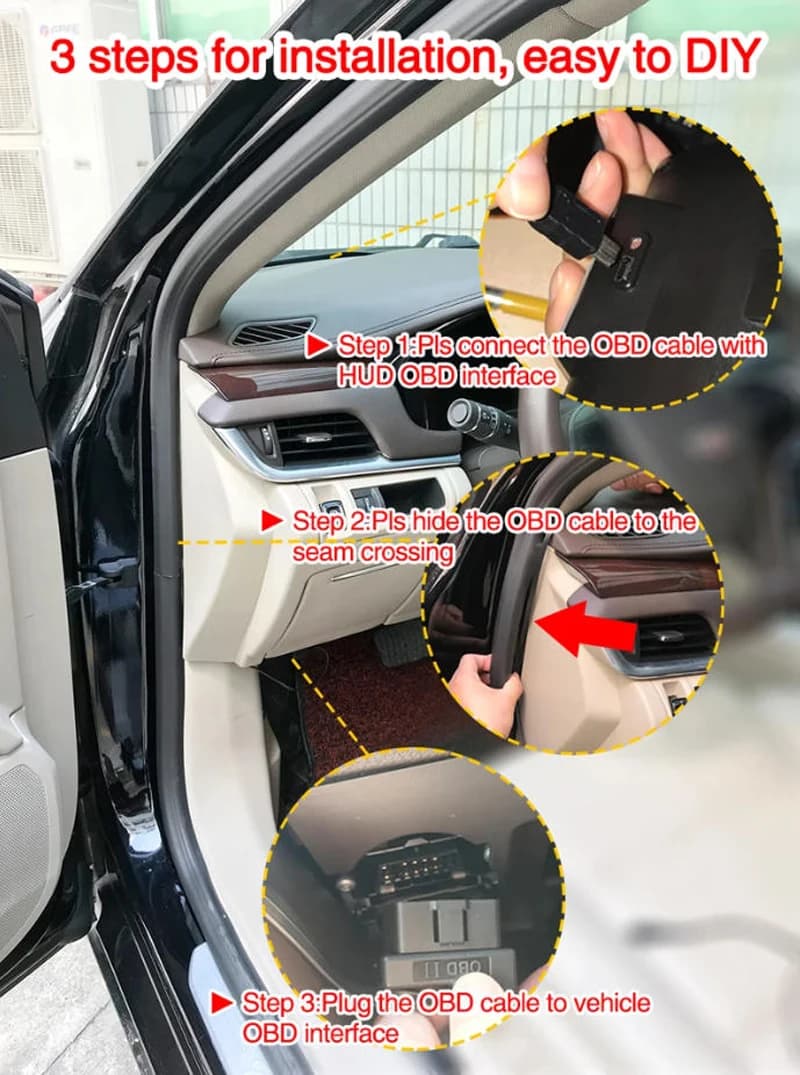 Car Speedometer HUD Head Up Display OverSpeed Voltage Fuel Alarm GPS Windscreen Projector OBD2 EUOBD Connector