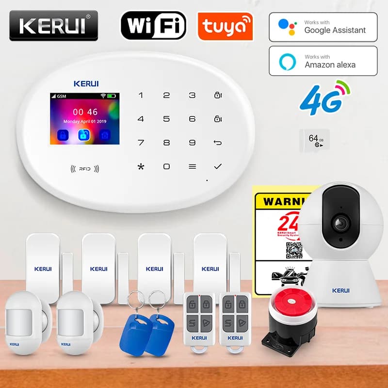 KERUI Protezione di Sicurezza 4G Set di Allarme Domestico Senza Fili GSM Tuya Smart App 433 MHz Sensore Finestra/Porta Sistema di Allarme Antifurto W204