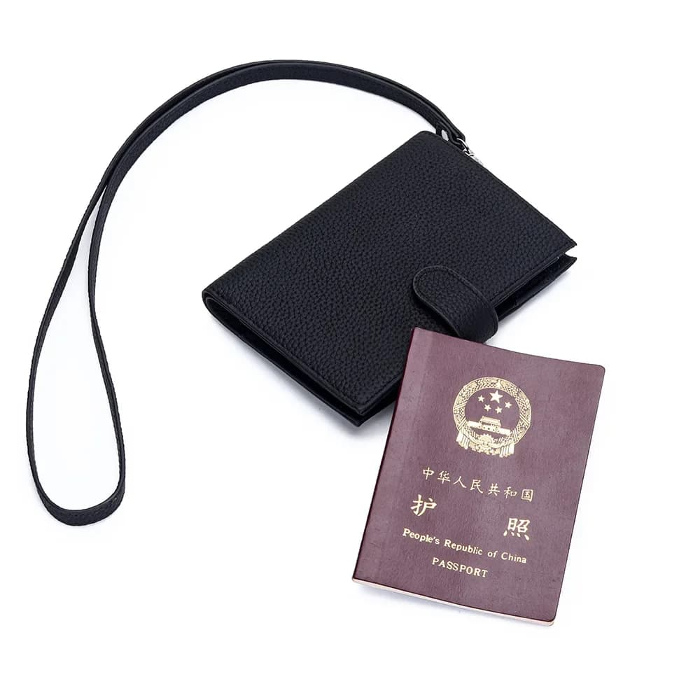 Porta passaporto con cordino per il collo Copertina per passaporto in vera pelle con slot per carte di credito per portafogli da viaggio per uomo e donna