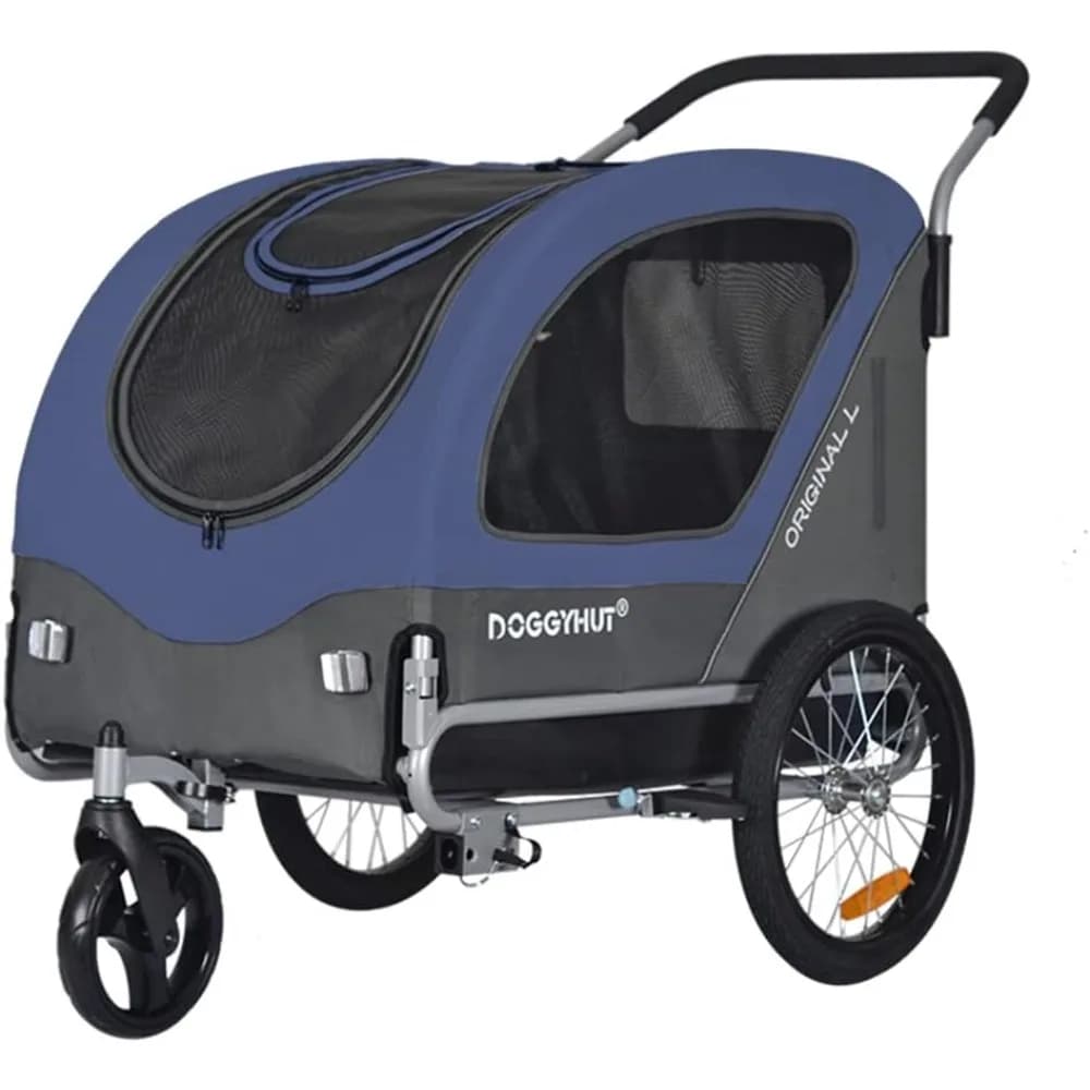 Rimorchio e passeggino originale per bici da compagnia di grandi dimensioni 2 in 1, per cani fino a 78 libbre, freni di parcheggio, telaio per carrello pieghevole facile, sgancio rapido