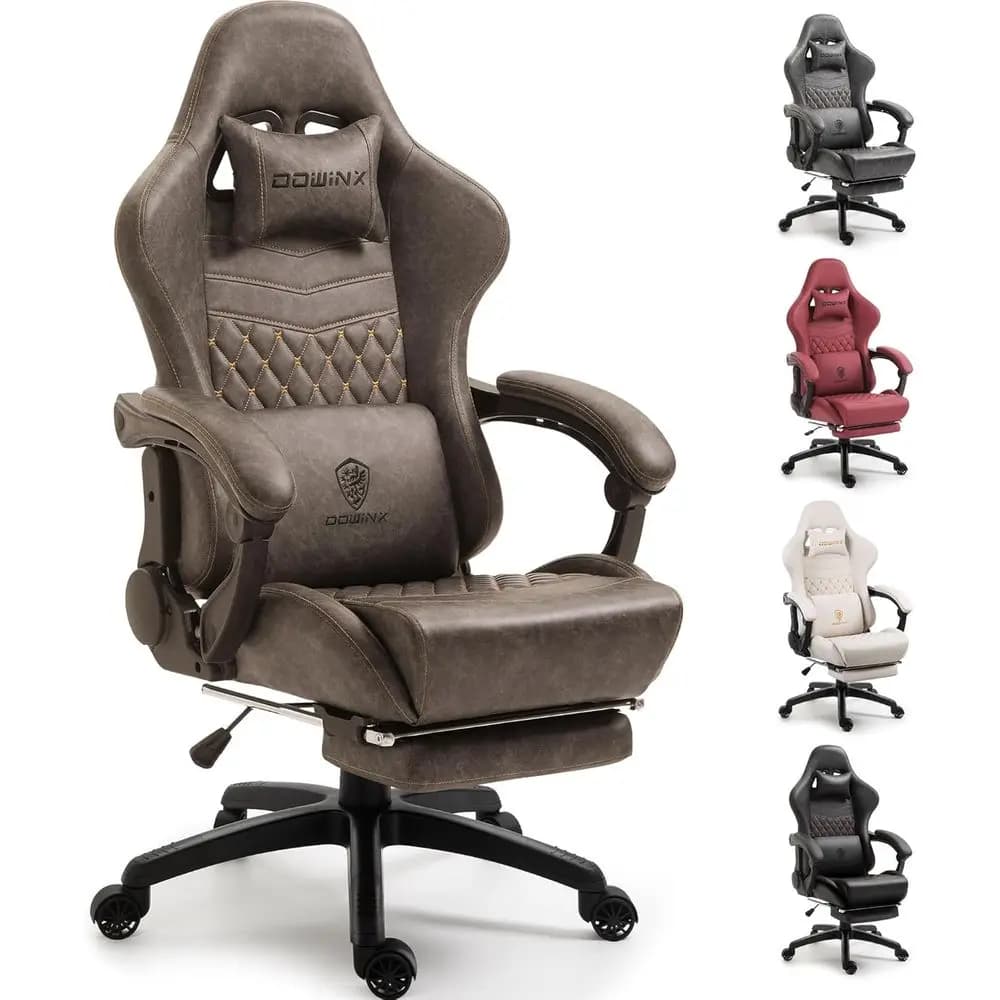 Vintage Heavy-Duty Ergonomic Gaming Chair for Adults, 400 lbs Capacity, with Massage Lumbar, Footrest, and Recline, Brown
