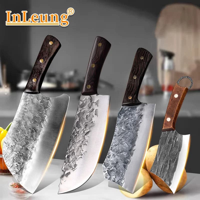 Coltello da Cucina Professionale Forgiato a Mano, Coltello da Chef e da Macellaio, Acciaio Inossidabile con Manico in Legno, Coltello per Disossare il Pesce