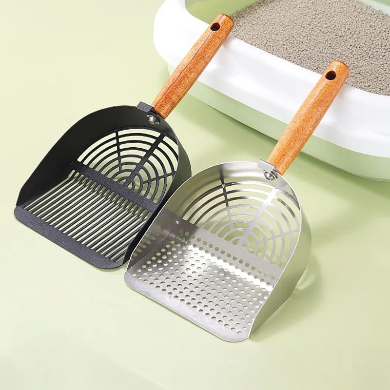 Stainless Steel Cat Litter Scoop Thickened Large Deep 4mm 10mm Mesh Double Hooks Easy Storage Rosewood Sifter
