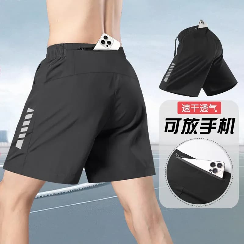 Sports shorts for running men,five-piece pants with zippers and pockets for holding mobile phones,fitness leggings for marathons