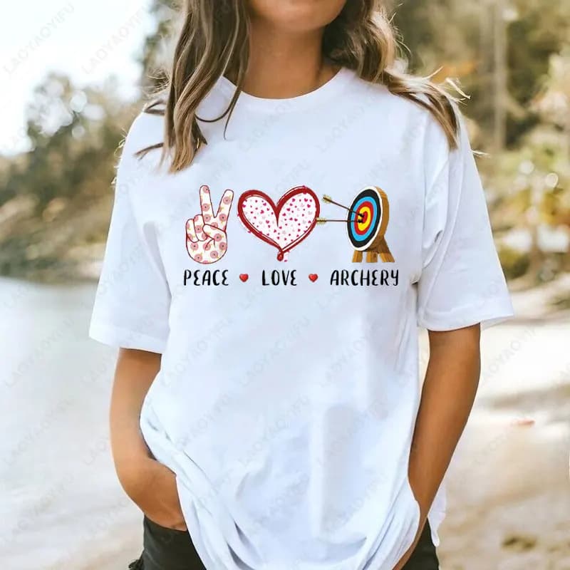 Peace Love Tiro con l'arco Bersaglio Regali Unisex Arcers T-shirt Moda Estate Cotone Streetwear Top Abbigliamento uomo Camiseta Hombre Tees