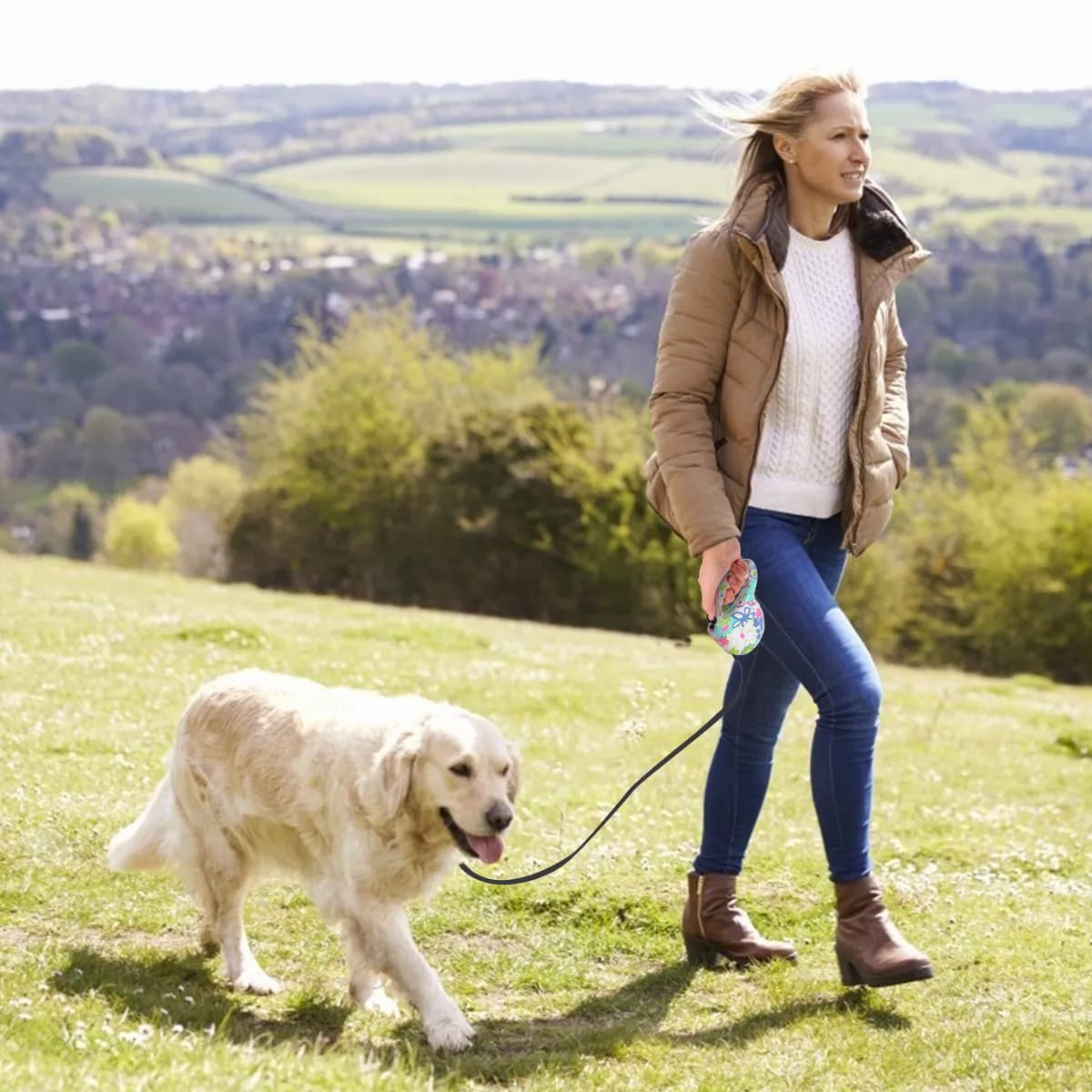Guinzaglio Retrattile per Cani da 5m, Corda Telescopica per Cani Piccoli, Guinzaglio Durevole in ABS Antiscivolo Regolabile per Esterni