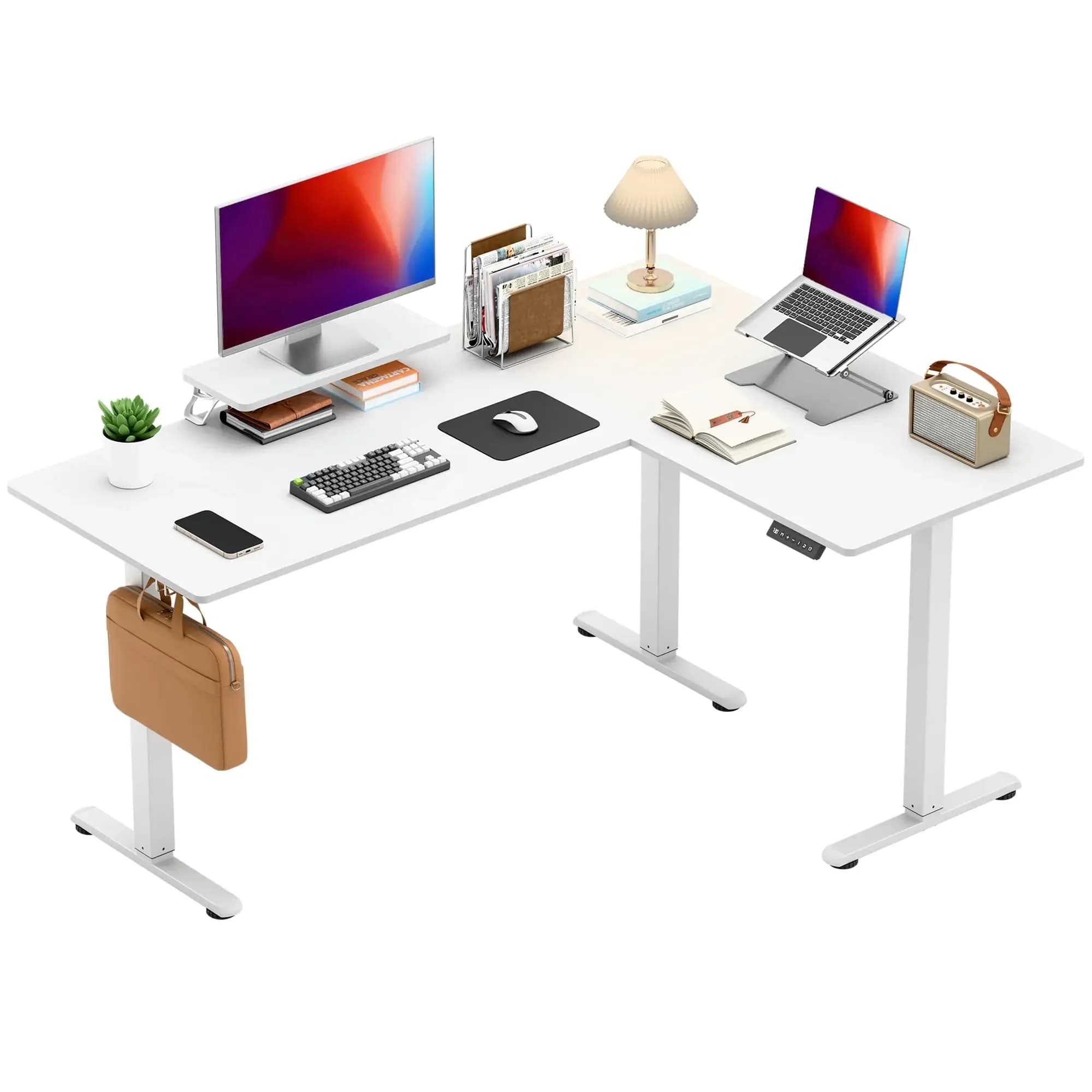 Scrivania Elettrica a L Regolabile in Altezza 63 X 47.2 Pollici con Supporto Monitor
