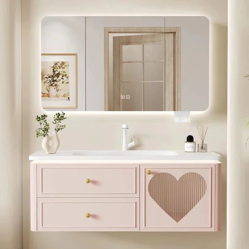 Nuovo mobile da bagno rosa con lavabo in ceramica