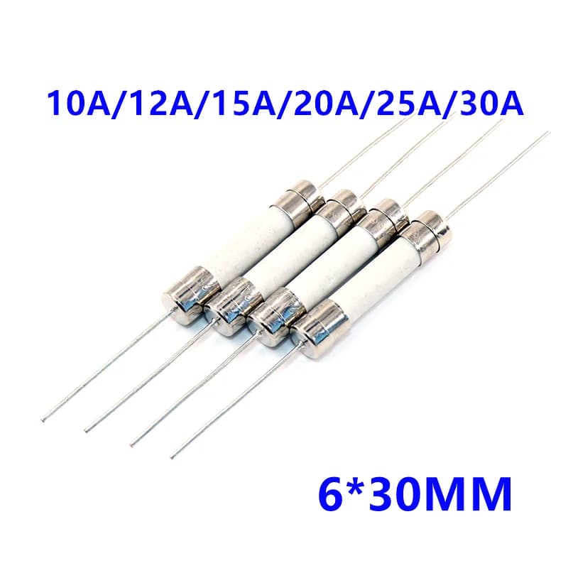 Fusibile ceramico 10pcs 6x30mm tubo rapido con perno 6*30MM 10A 12A 15A 20A 25A 30A 250V tubo fusibile a rottura rapida