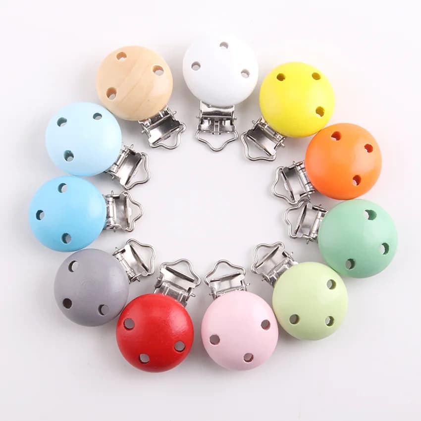 NANA 3 pezzi clip per ciuccio rotonda in legno per la dentizione del bambino accessori per clip in legno fai da te sicuri ed ecologici