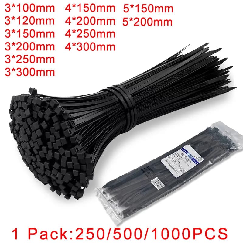 250/500/1000 pezzi fascette per cavi in nylon di plastica autobloccanti nere 3*100 3*150 4*200 anello di fissaggio cinturino in nylon con serratura