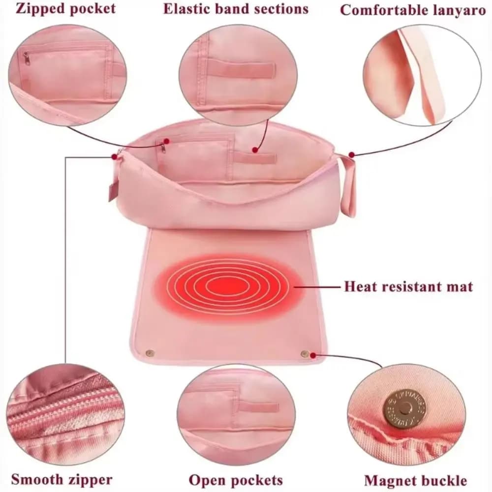 Foldable Hair Dryer Storage Bag Large Capacity Heat Insulation Pad Curling Iron Carrying Case Soft Portable