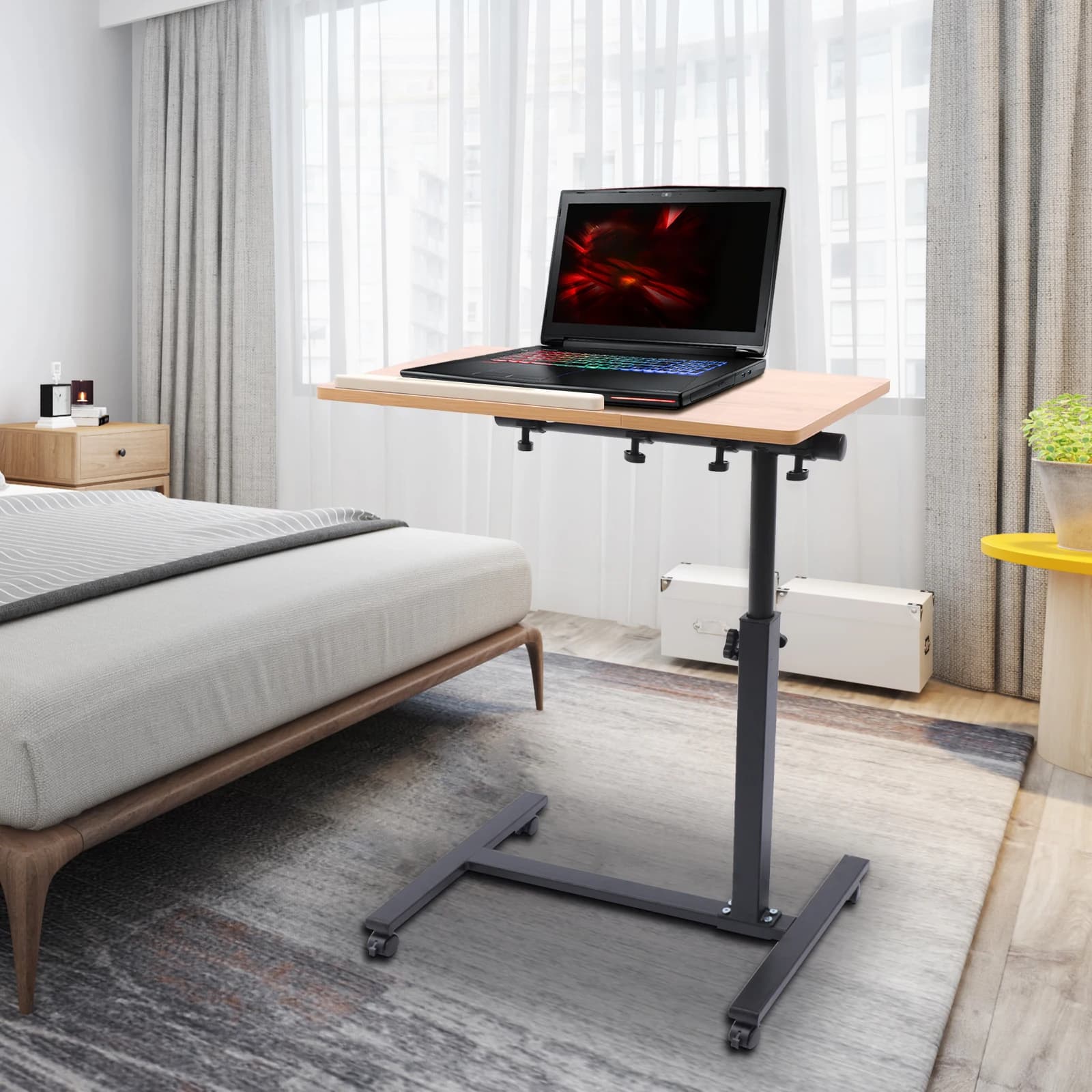 Scrivania per computer mobile regolabile da 58-90 cm, scrivania per laptop, per ufficio, soggiorno, lounge, studio, camera da letto