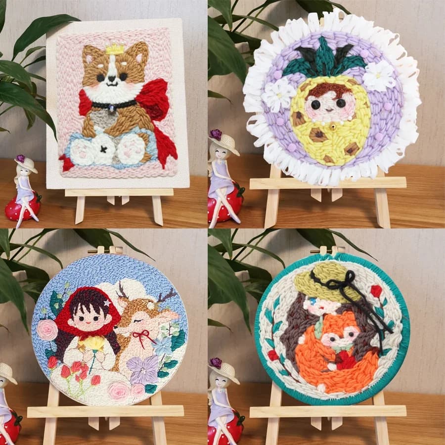 Cute Embroidery Patterns Punch Needle Kit for Beginners Poke DIY Material Package Creative Punch Needle Embroidery Kit