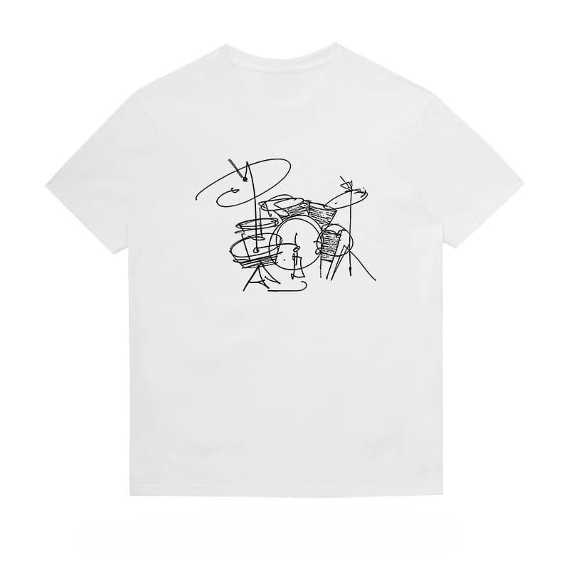 Abstract Rockism | Creative Line Art Graffiti Drum Shirt Loose Cotton Round-neck T-shirt for Men Summer Wear Moisture Wicking.