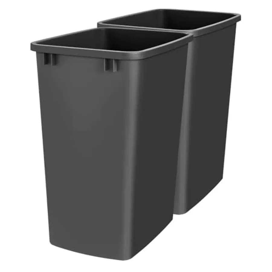 2-Pack 35 Quart Polymer Replacement Trash Bin, Recycle Waste Garbage Container for Kitchen Cabinet Pullouts, Black, RV-35-18-2