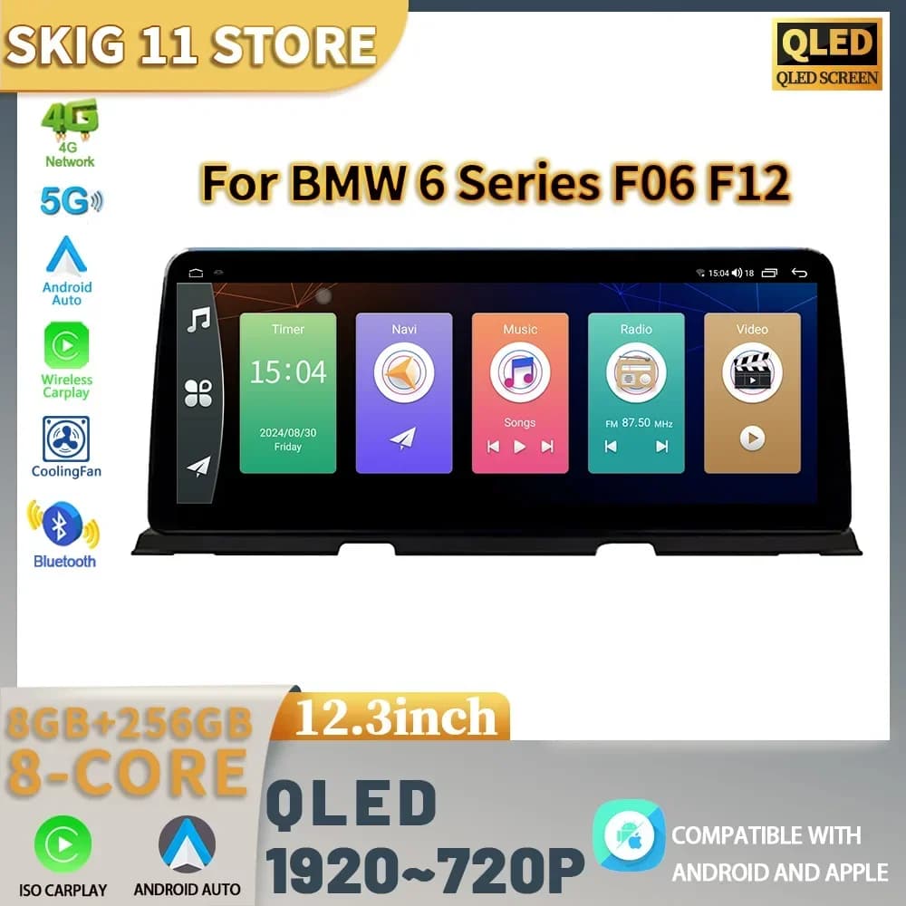 12.3" Android 14 Car Radio Multimedia 4G GPS Navigation Wireless Bluetoot CarPlay Touch Screen Stereo For BMW 6 Series F06 F12