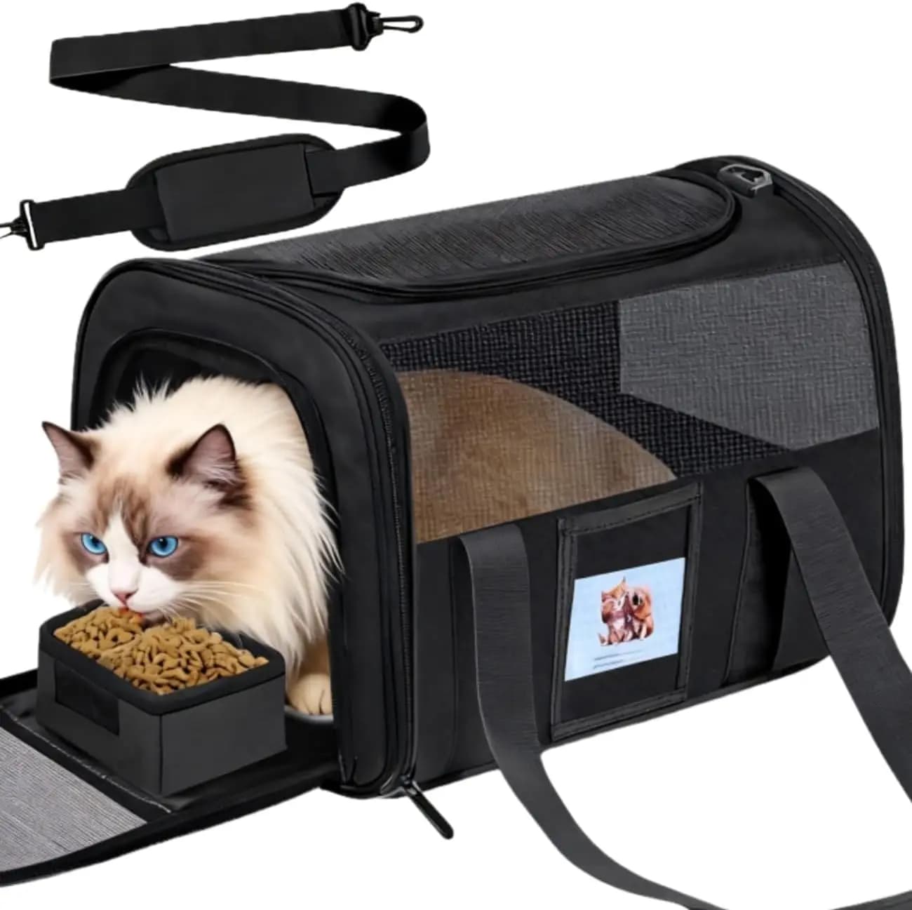 Borsa da trasporto morbida per gatti fino a 6,8 kg, omologata TSA per il trasporto aereo in cabina con ciotola per cibo rimovibile