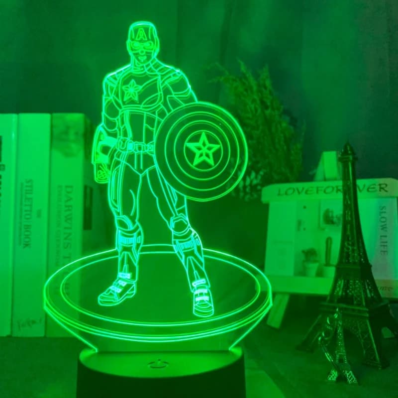 Marvel Avengers Captain America Anime Cartoon Statuetta Luminosa in Acrilico, Luce Notturna per Camera da Letto, Decorazione e Regalo