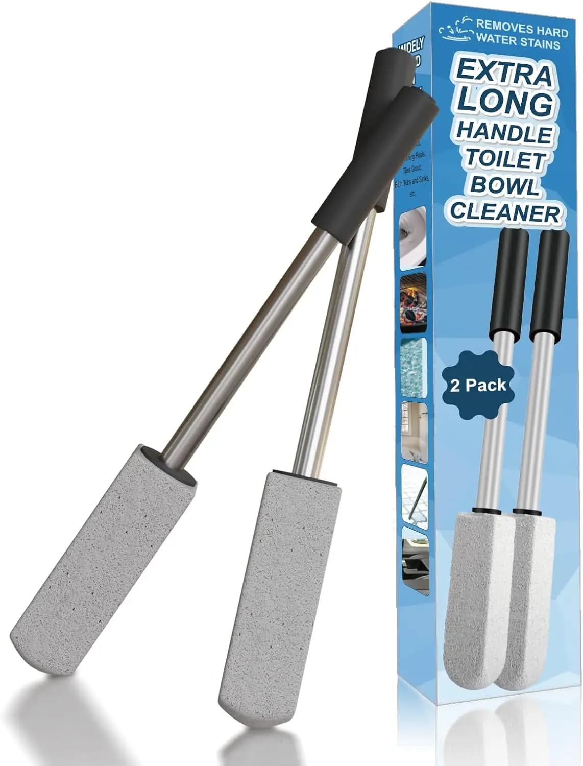 Set di 2 Spazzole con Manico Extra Lungo in Pietra Pomice per Pulizia WC, Vasche e Lavabi